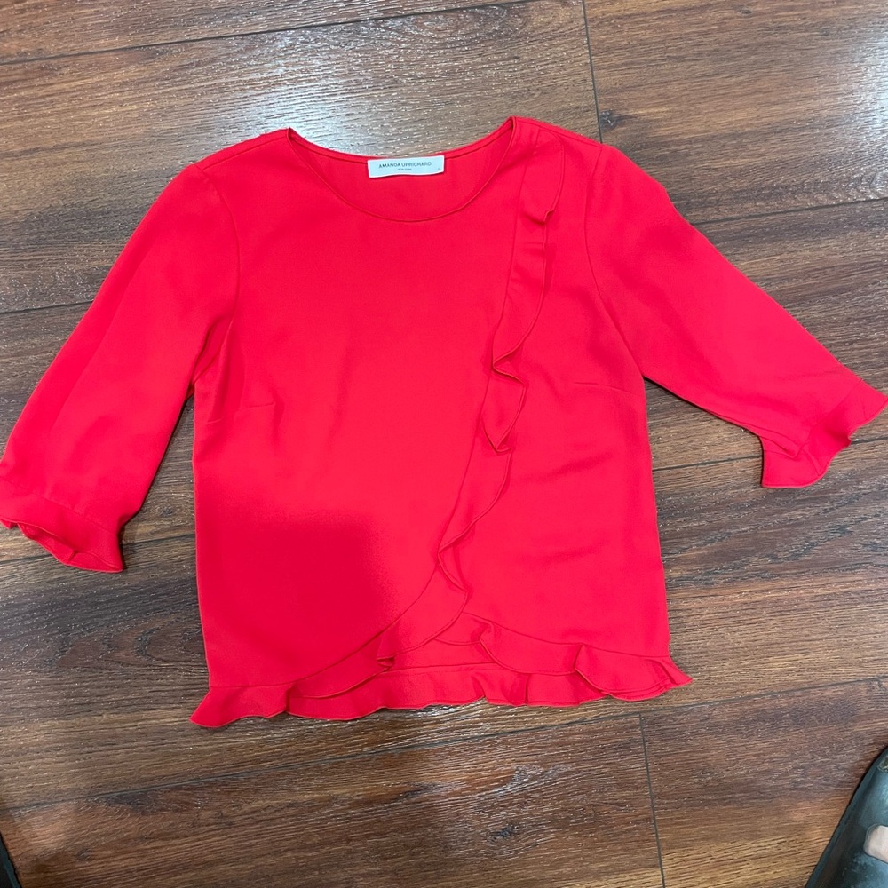 Amanda Uprichard Red Ruffled Blouse Size XS